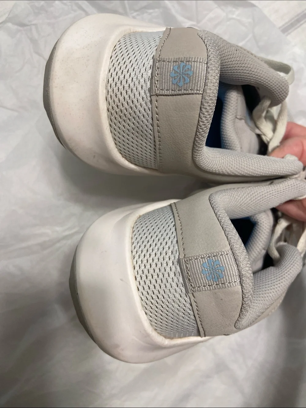 Nike women’s Light tan Mesh Sneaker with Subtle Silver Swoosh